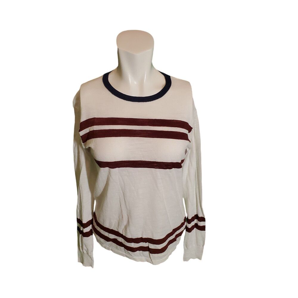 360 Sweater Striped Cotton Sweater Lightweight Pullover White Burgundy sz XS